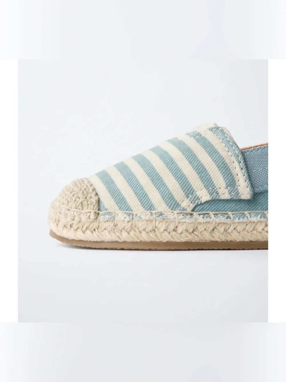Zara Kids Striped Jute Slip-On Espadrilles in Light Blue and Cream
